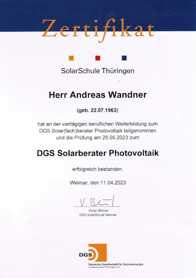 Zertifikat Solarberater